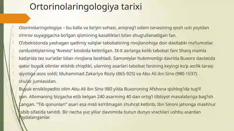 Otorinolaringologiya rivojlanish tarixi 2