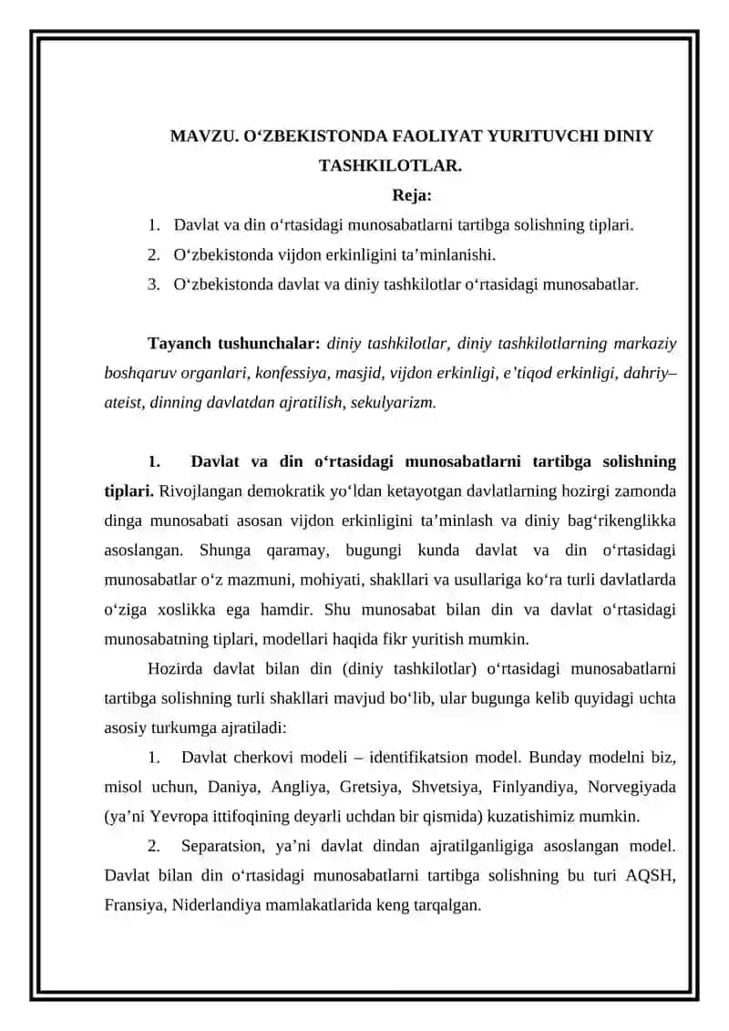 O‘zbekistonda Faoliyat Yurituvchi Diniy Tashkilotlar 2