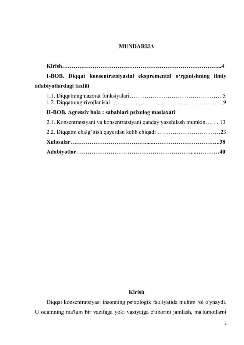 Diqqat konsentratsiyasini ekspremental o‘rganish. 2