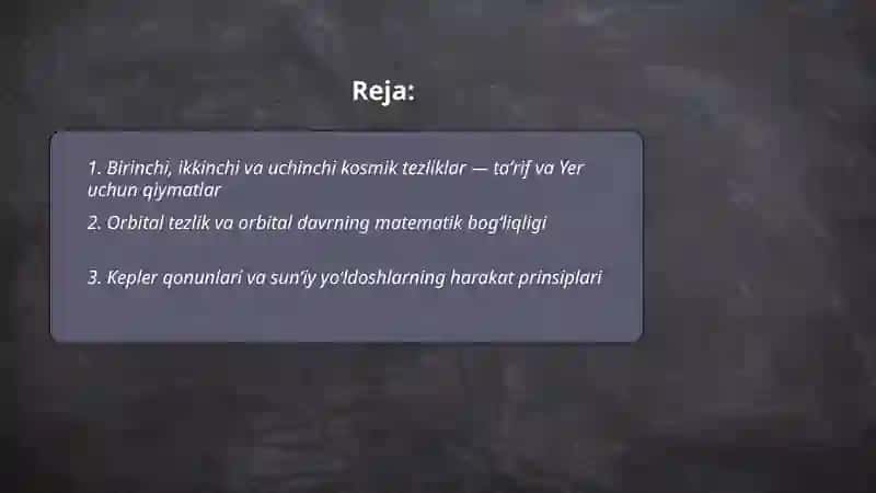 Kosmik tezliklar. Sun'iy yoldoshlar 2