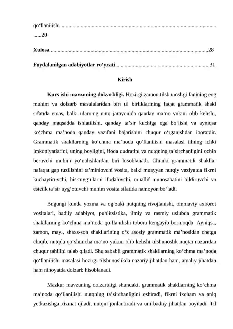 Grammatik shakillarning ko’chma ma’noda qo’llanilishi 2