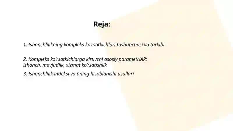 Ishonchlilikning kompleks kõrsatkichlari 2
