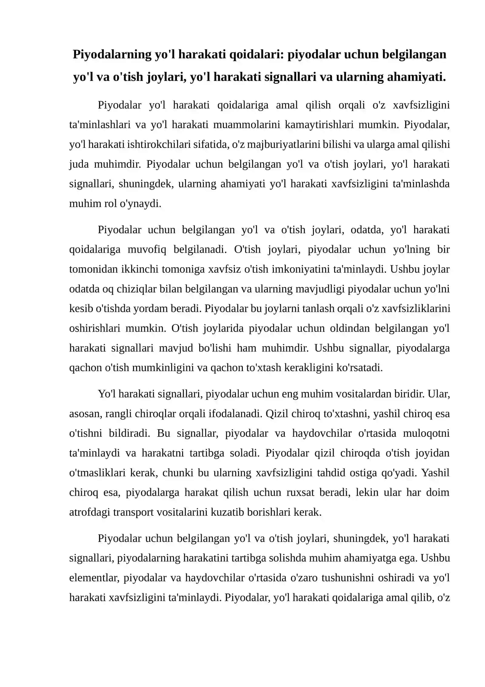 Piyodalarning umumiy majburiyatlari 2