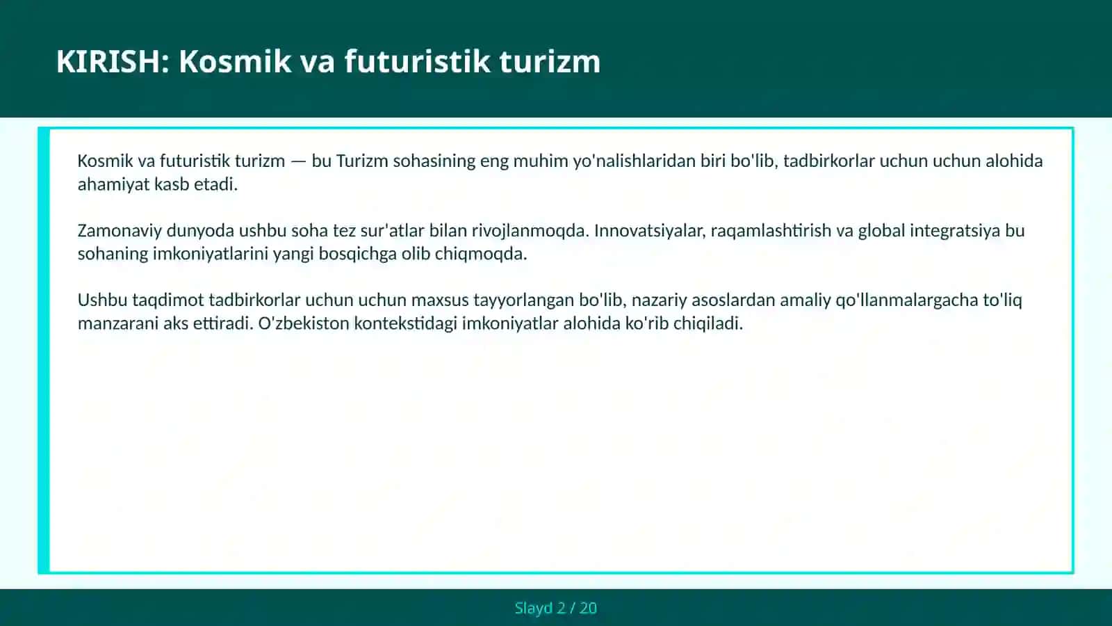 Kosmik va futuristik turizm 2