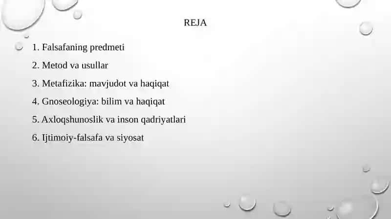 Falsafaning piridmeti va asosiy masalalari 2