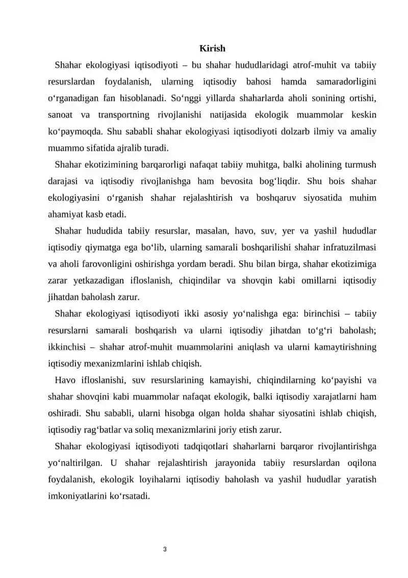 Shahar ekologiyasi iqtisodiyoti 2