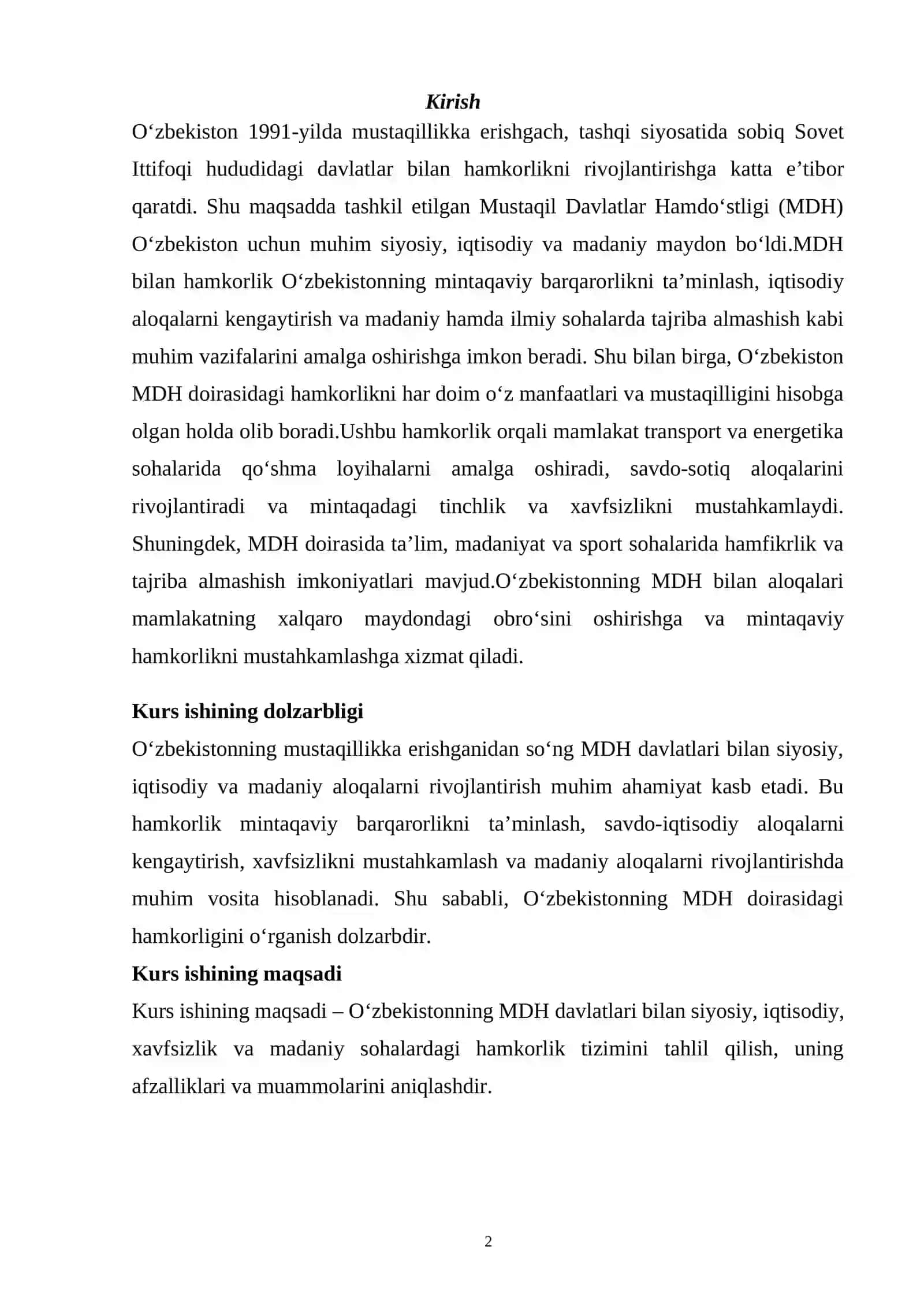 Oʻzbekiston va MDH davlatlari siyosiy va diplomatik hamkorligi 2