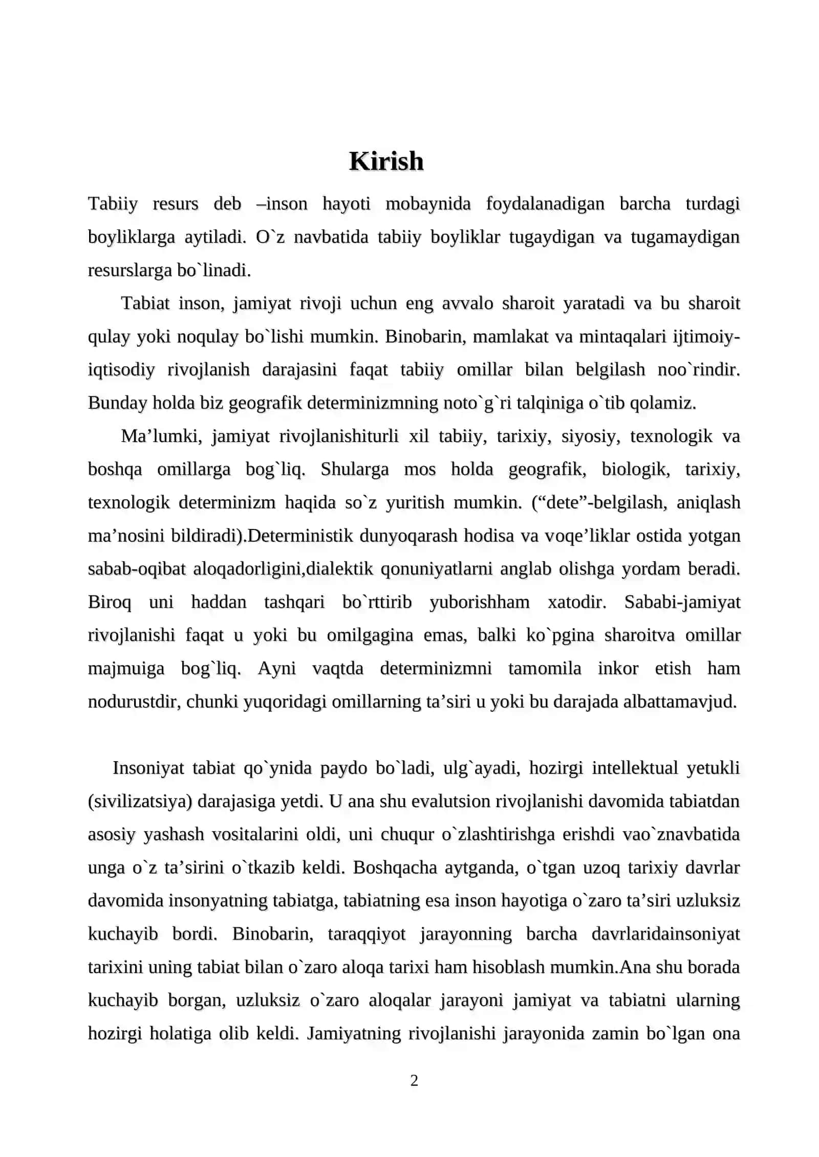 Tabiiy Resurslar va Ulardan Foydalanish 2