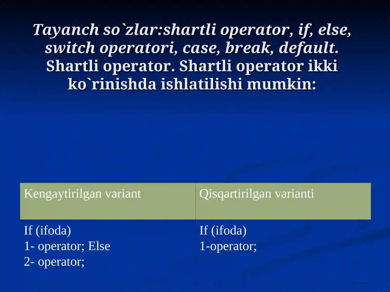 Operatorlar va standart funksiyalar 2