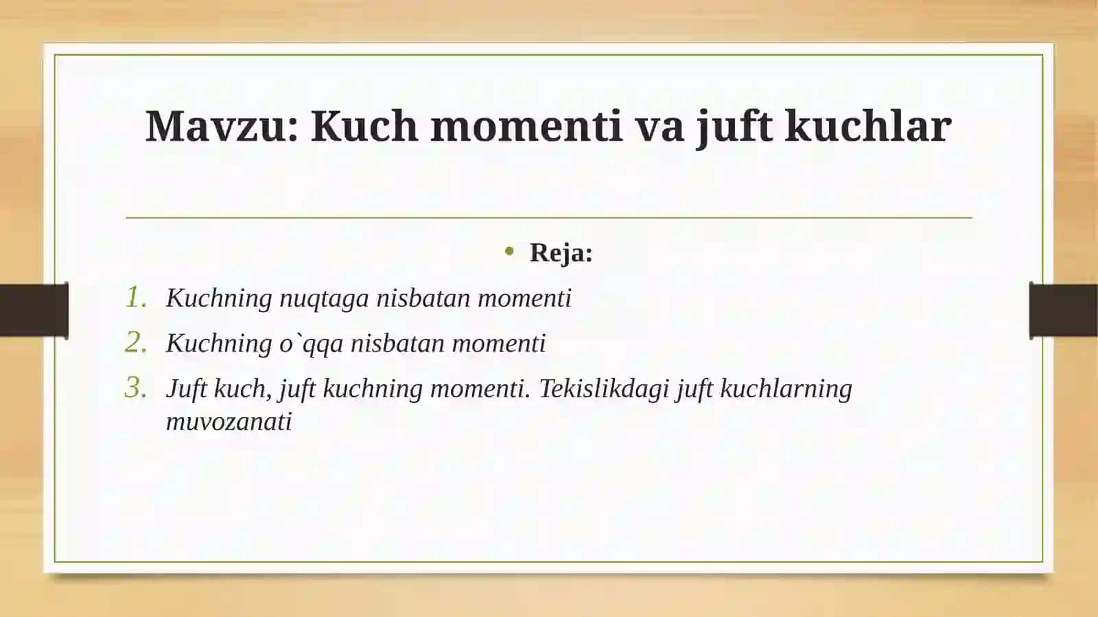 Kuch momenti va juft kuchlar 2