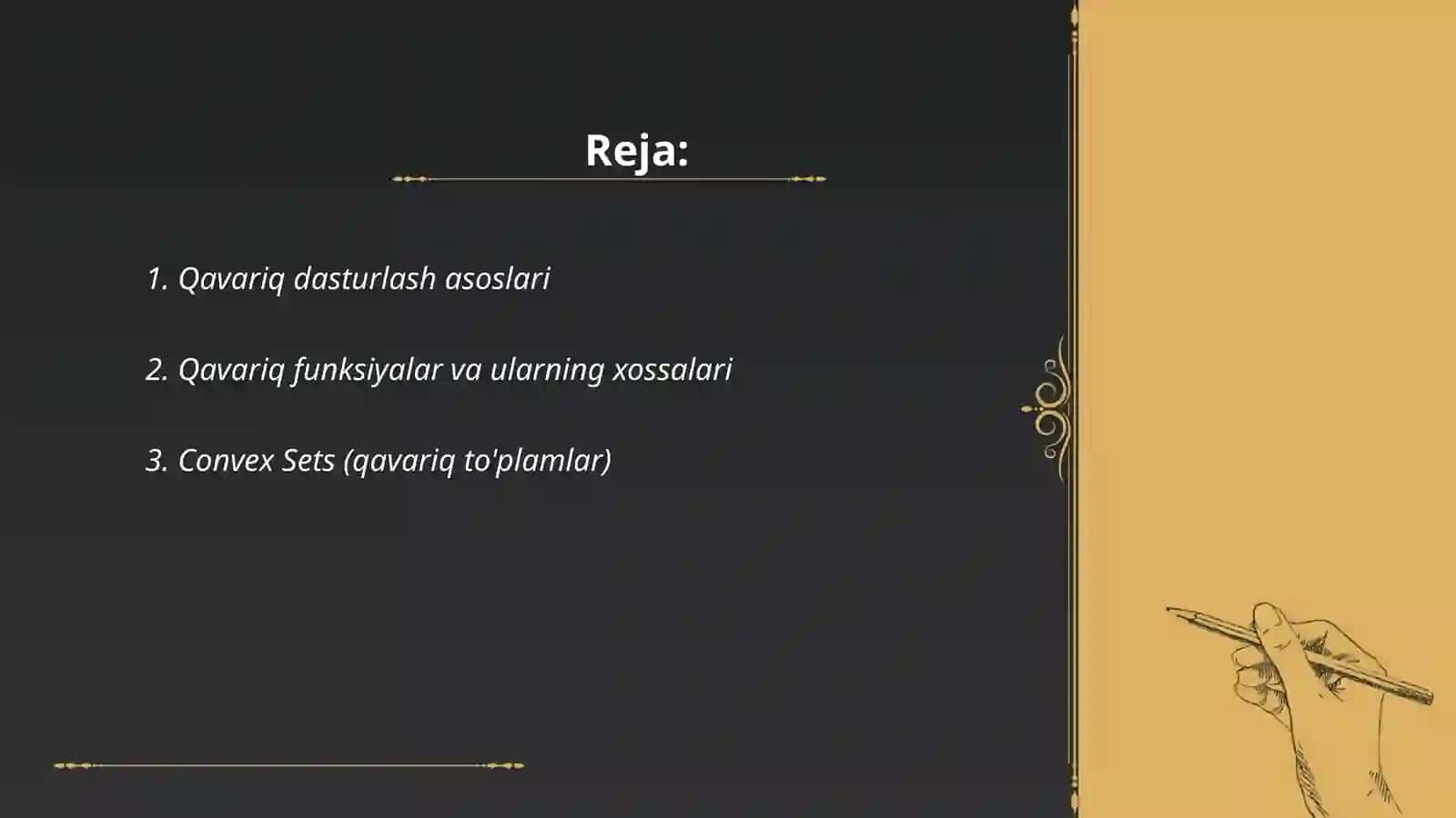 Qavariq programmalashtirish.Yonalish bo'yicha hosila va gradient 2