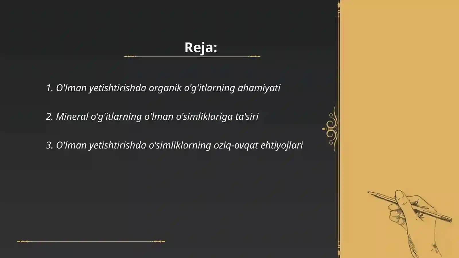O'lman yetishtirishda organik va mineral òĝitlarni qòllash 2