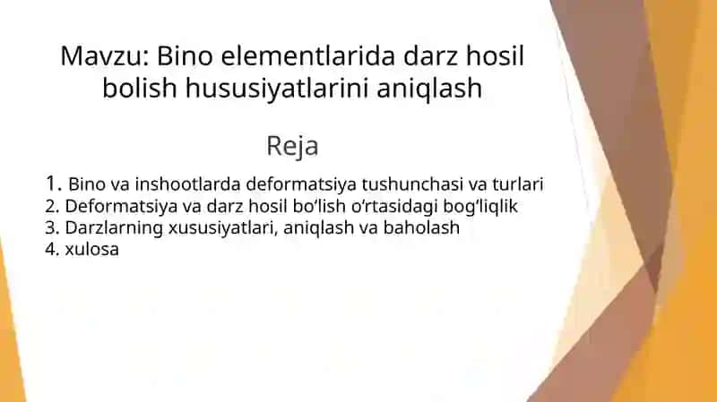 Bino elementlarida darz hosil bolish hususiyatlarini aniqlash 2