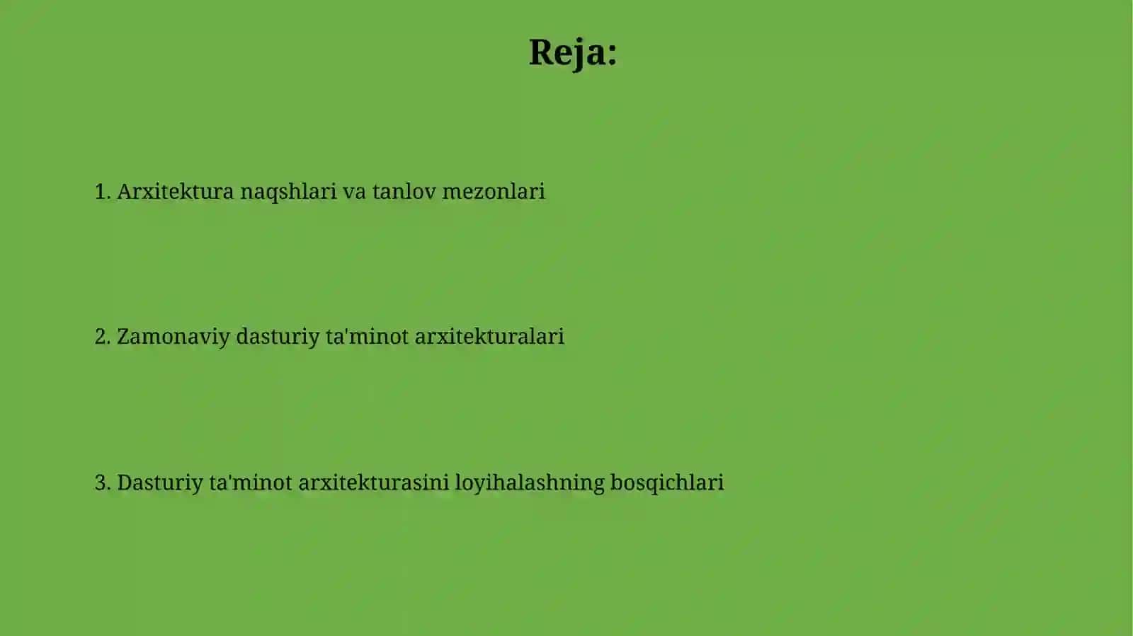 Dasturiy ta’minot arxitekturasini ishlabchiqish 2