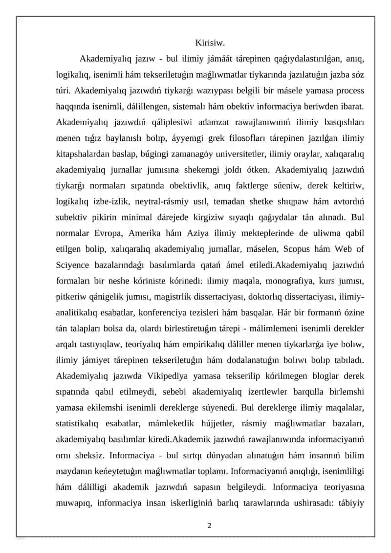 Akademiyalıq jaziw (Academic Writing) 2