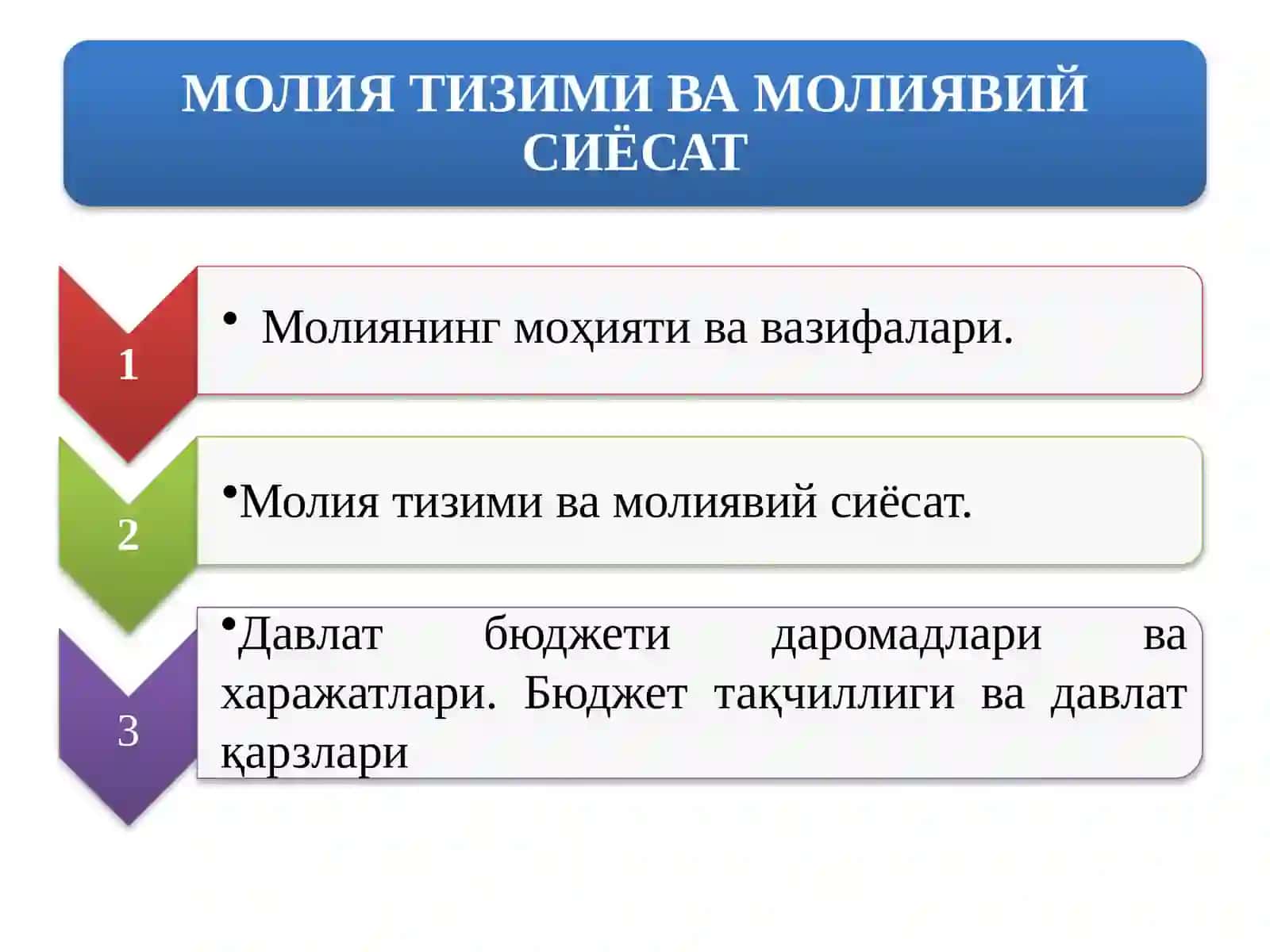 МОЛИЯ ТИЗИМИ ВА МОЛИЯВИЙ СИЁСАТ 2