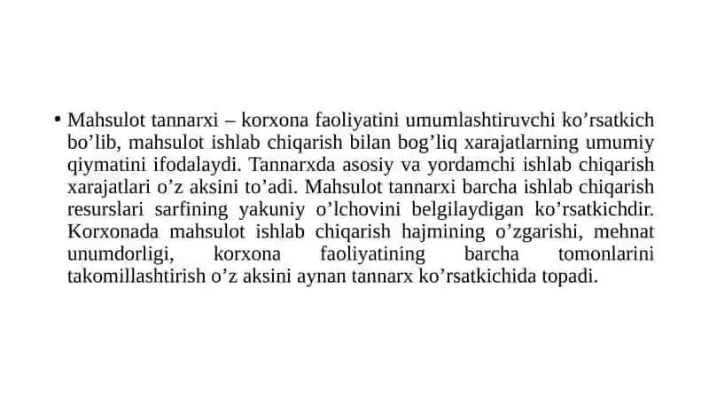 Korxonada xarajatlarni rejalashtirish 2