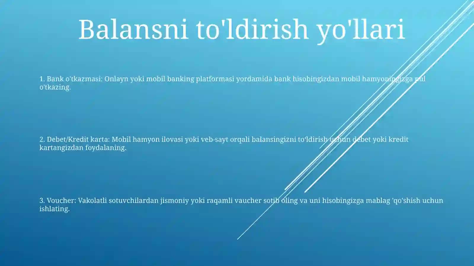 Balansni To'Ldirish 2