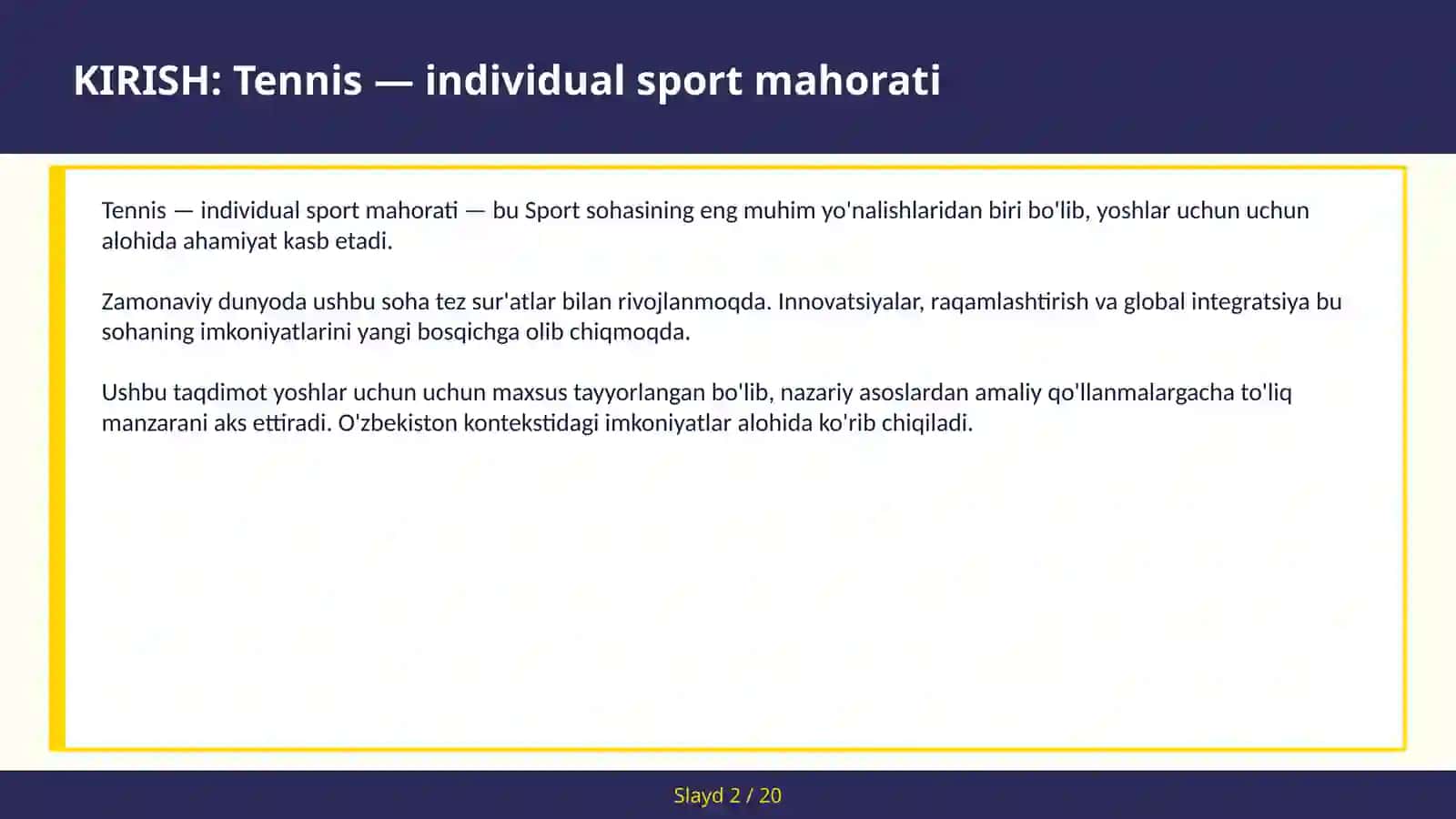 Tennis — individual sport mahorati 2