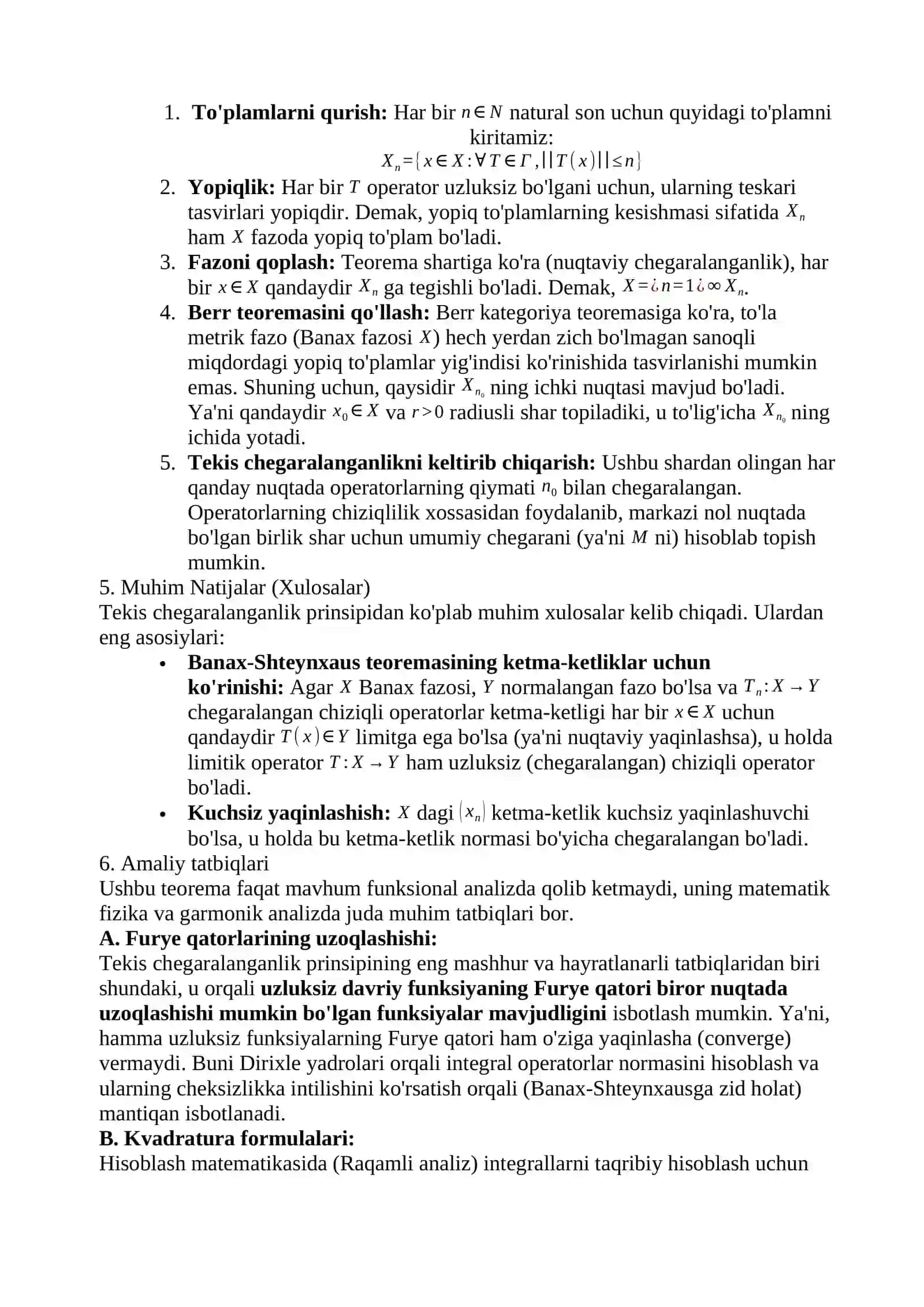 Tekis chegaralanganlik prinsipi (Banax-Shteynxaus teoremasi) 2