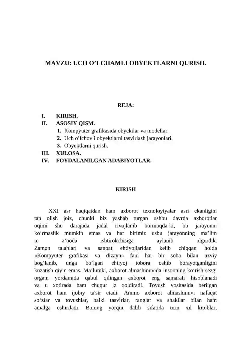Uch O'lchamli Obyektlarni Qurish 2