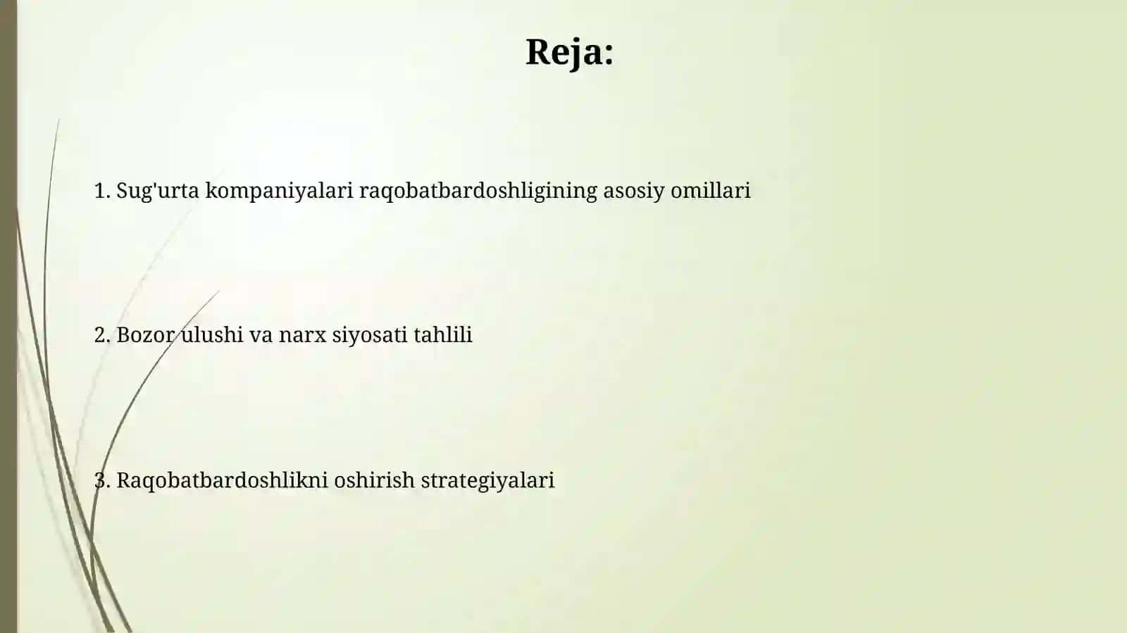 Sug‘urtakompaniyalarining raqobatbardoshligi 2
