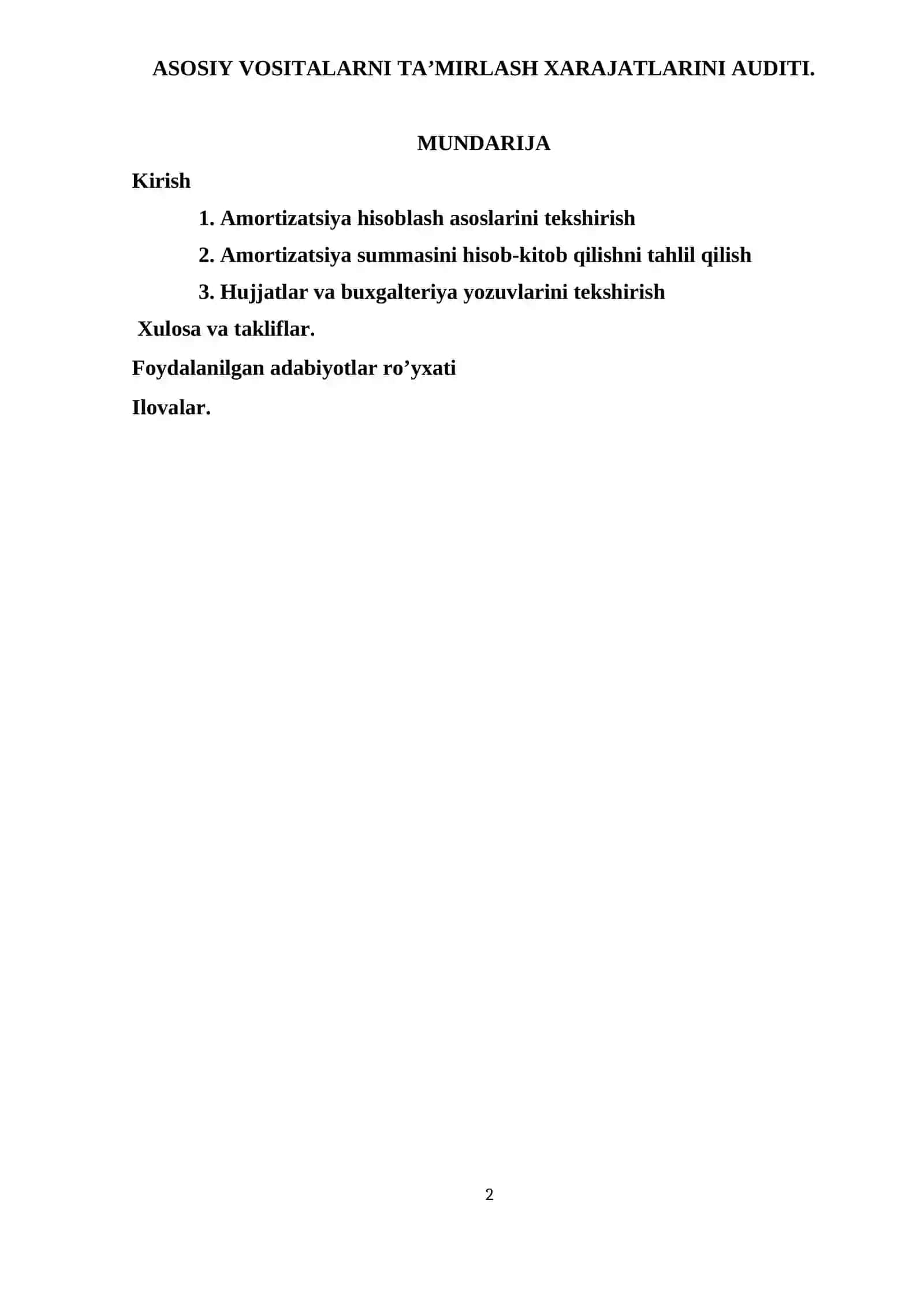 Asosiy vositalarni taʼmirlash xarajatlarini auditi 2