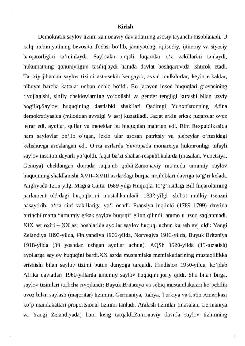 Demokratik saylov tizimining shakllanishi va rivojlanishi 2