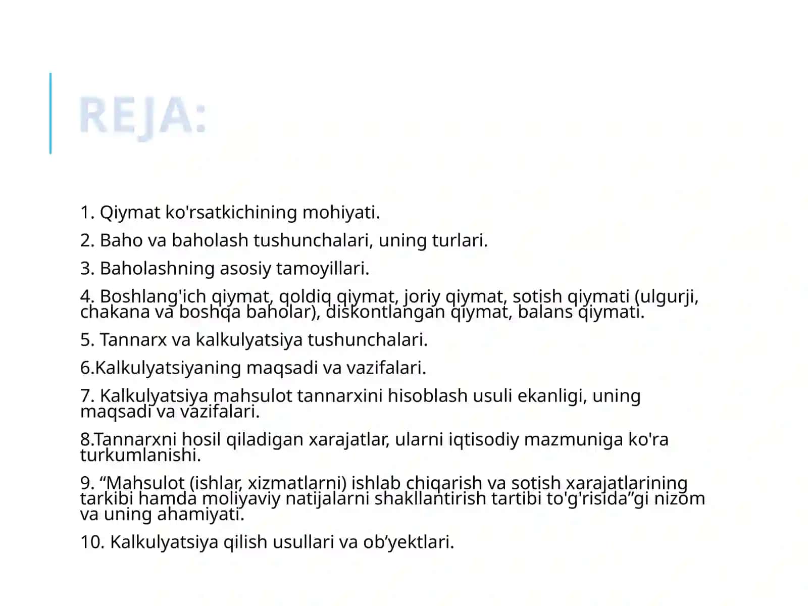 BAHOLASH VA KALKULYATSIYA 2