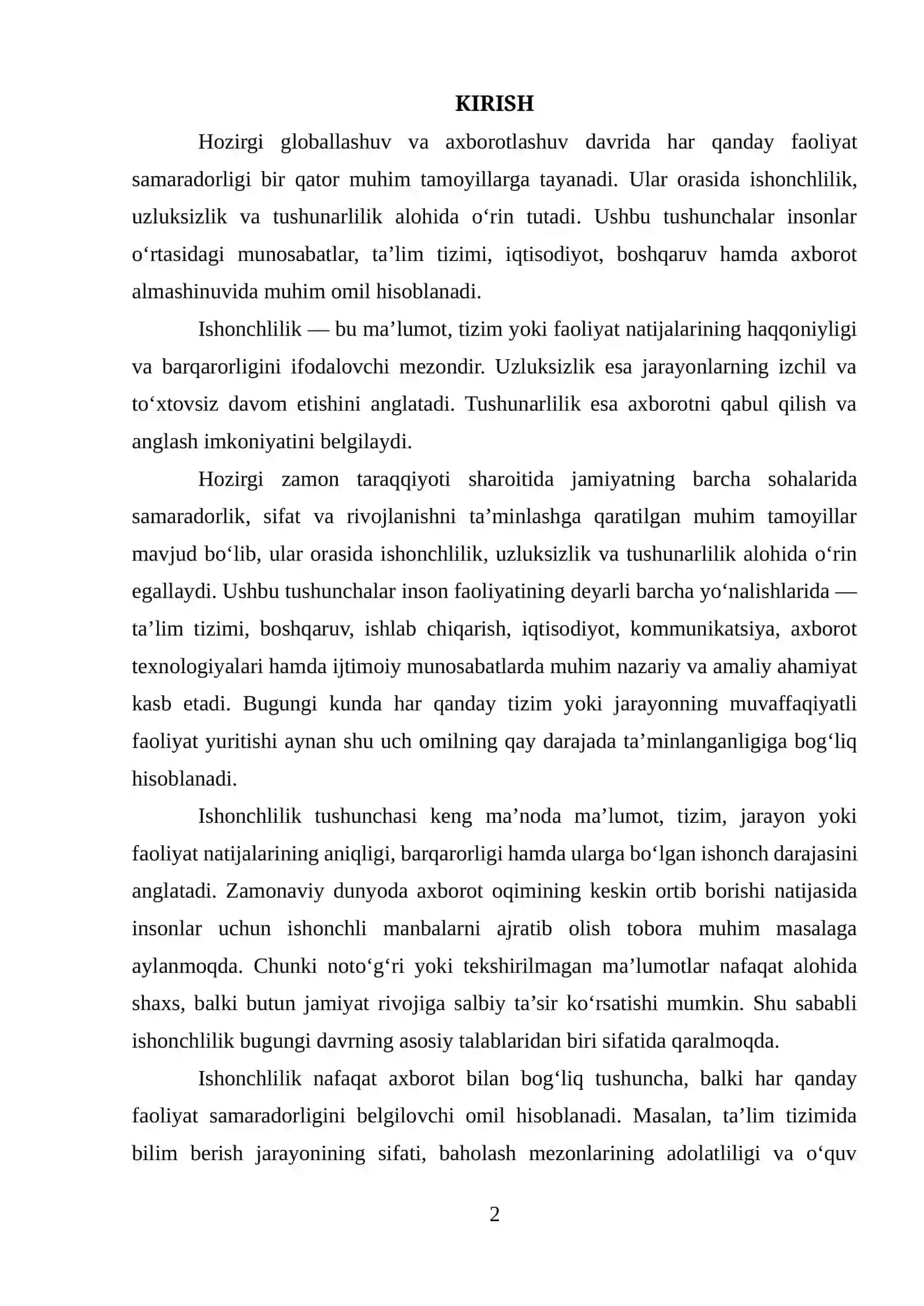 ISHONCHLILIK. UZLUKSIZLIK. TUSHUNARLILIK 2