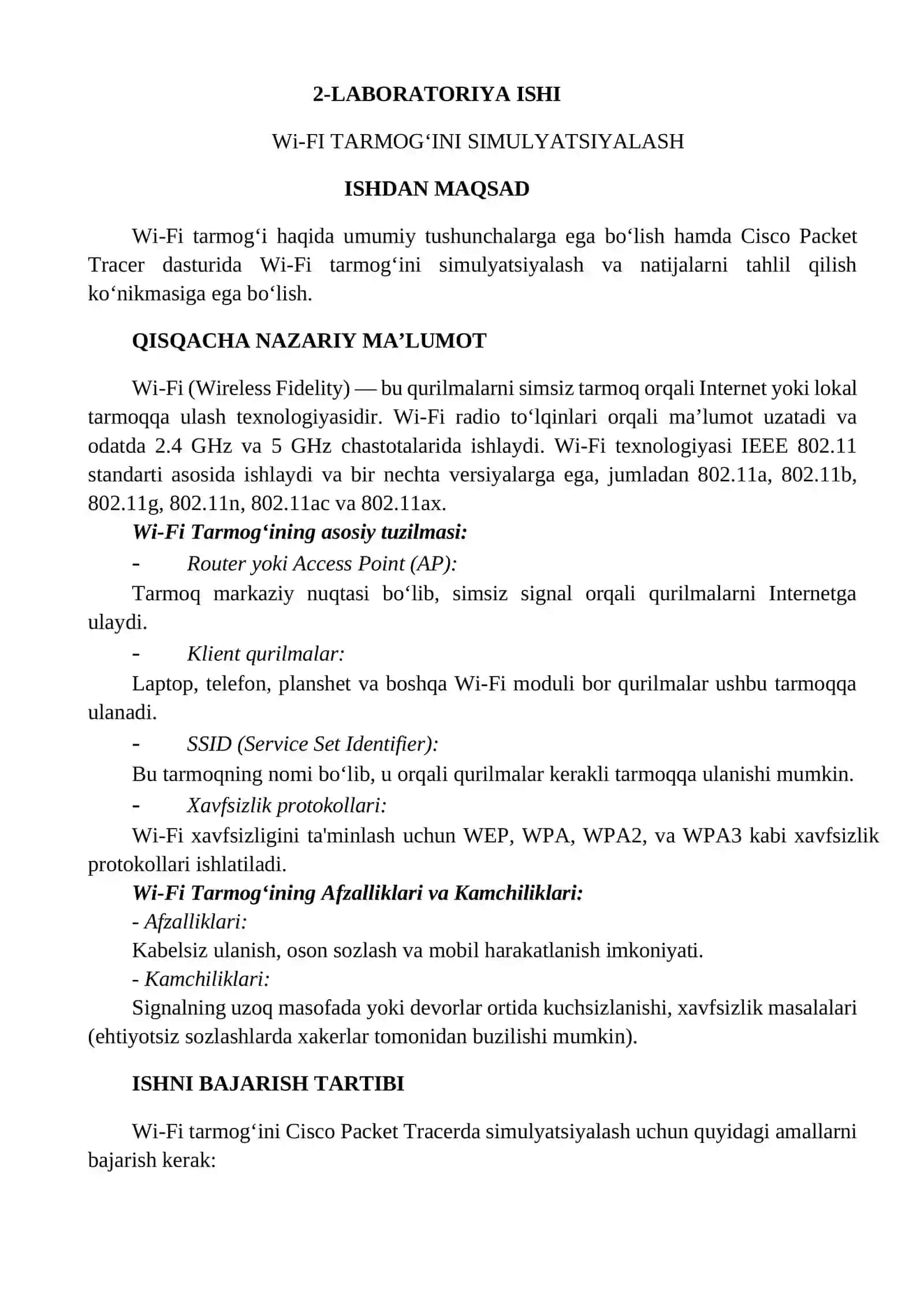 Wi-Fi TARMOQNI SIMULYATSIYALASH 2