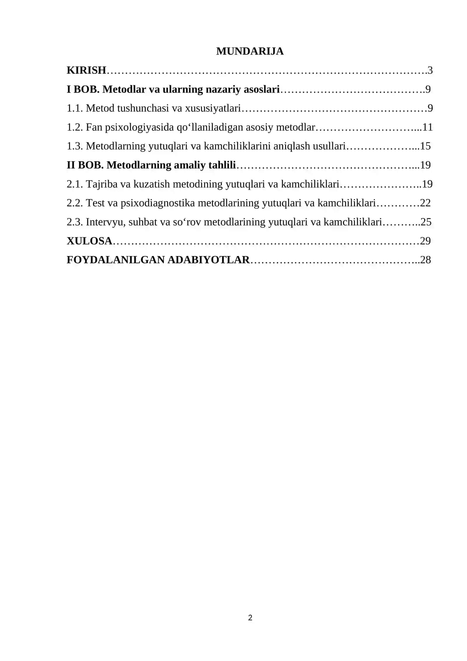 Metodlarning yutuq va kamchiliklari mavzusida tayyor kurs ishi 2