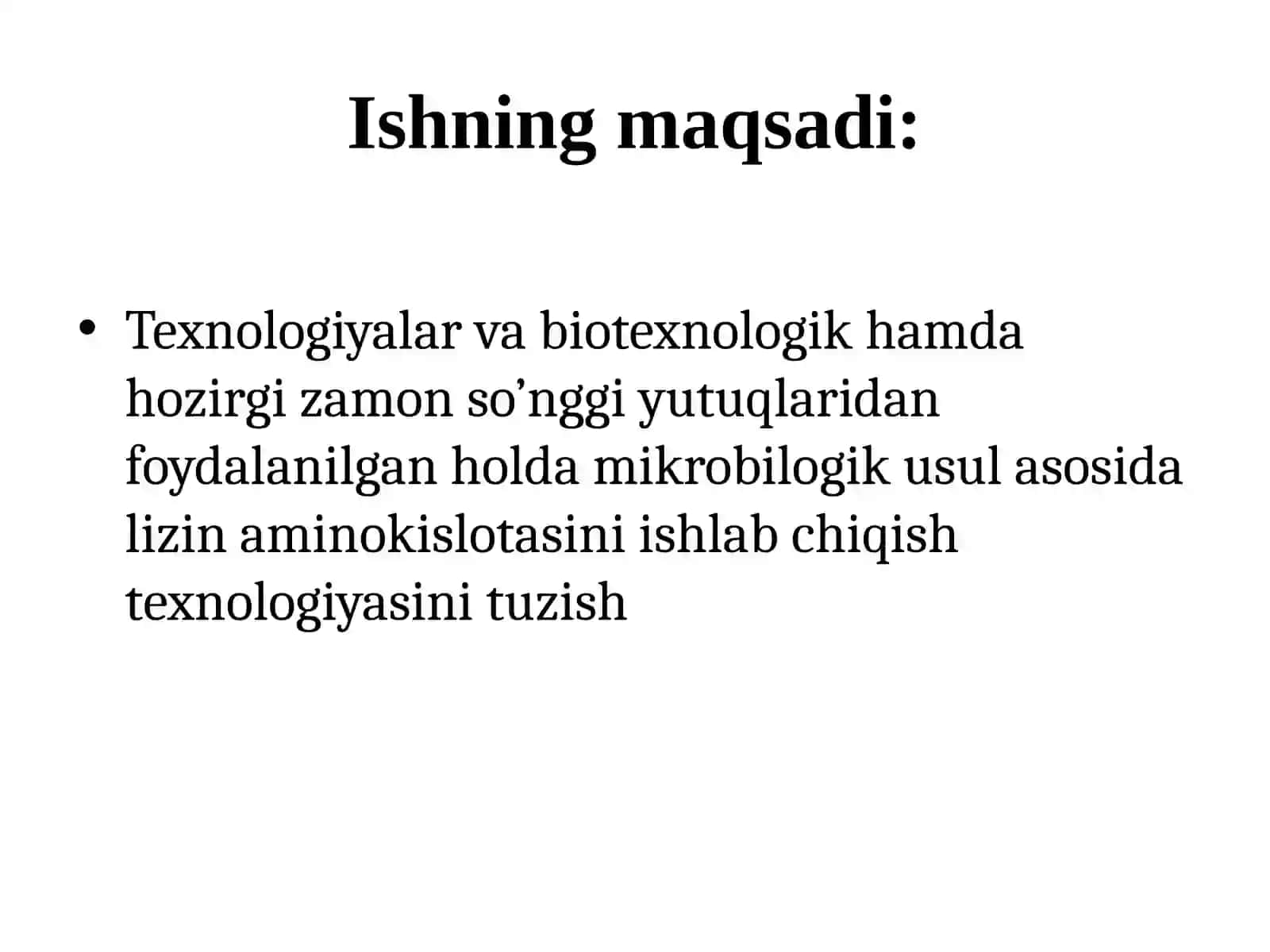 Lizin aminokislotasini ishlab chiqarish texnologiyasi 2