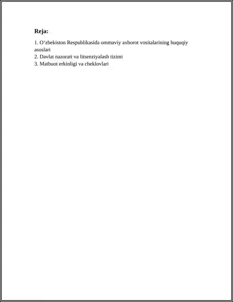 O‘zbekiston Respublikasida Ommaviy Axborot Vositalarining Faoliyati 2