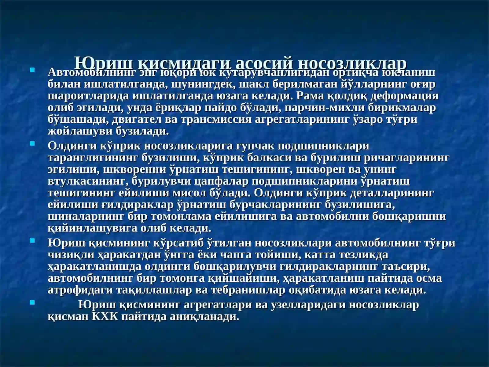 Avtomobil yurish qismiga txk 2