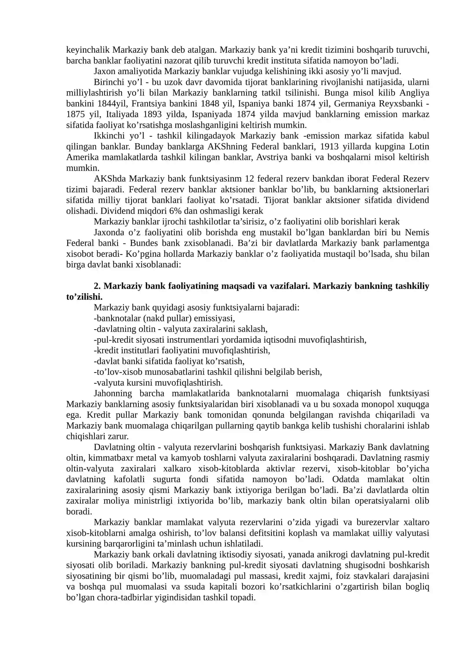 MARKAZIY BANK VA UNING FUNKTSIYALARI 2