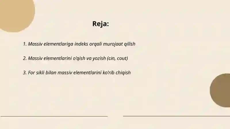 MASSIV ELEMENTLARI BILAN ISHLASH 2