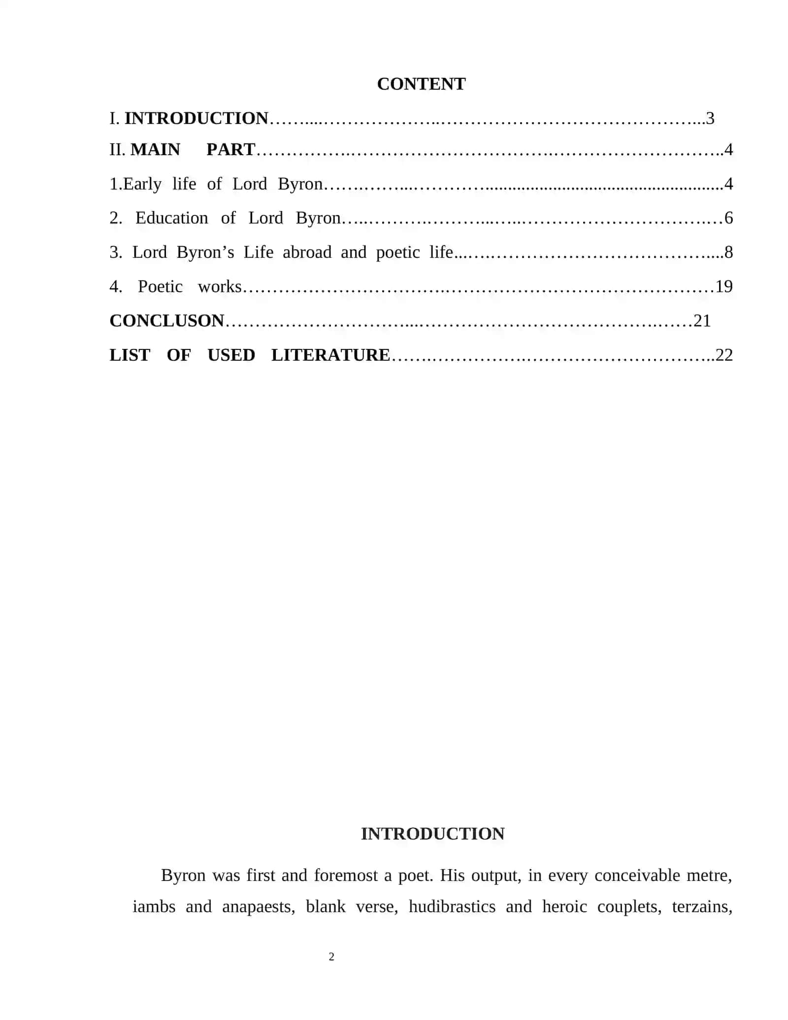 Course Work: The Role of Lord Byron in Literature 2
