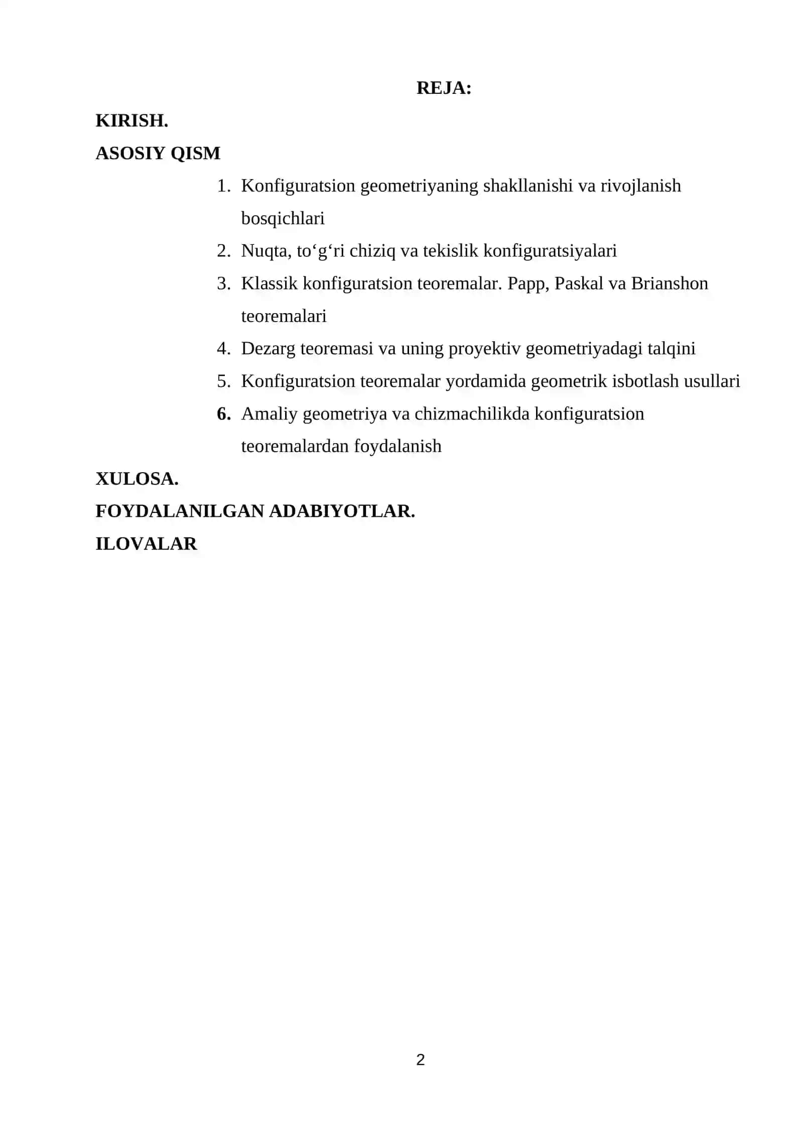 Kofiguratsion teoremalar va ularning tatbiqlari 2