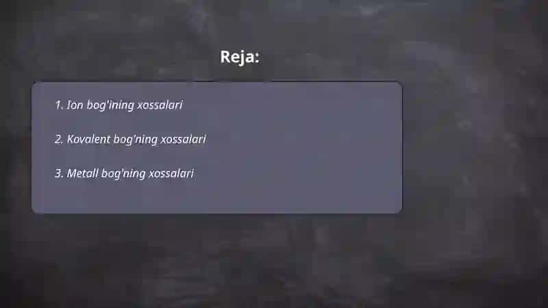 Kimyoviy bogʻning xossalari 2