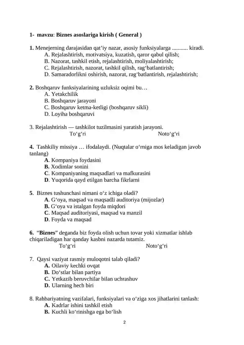 Biznes asoslaridan test 2