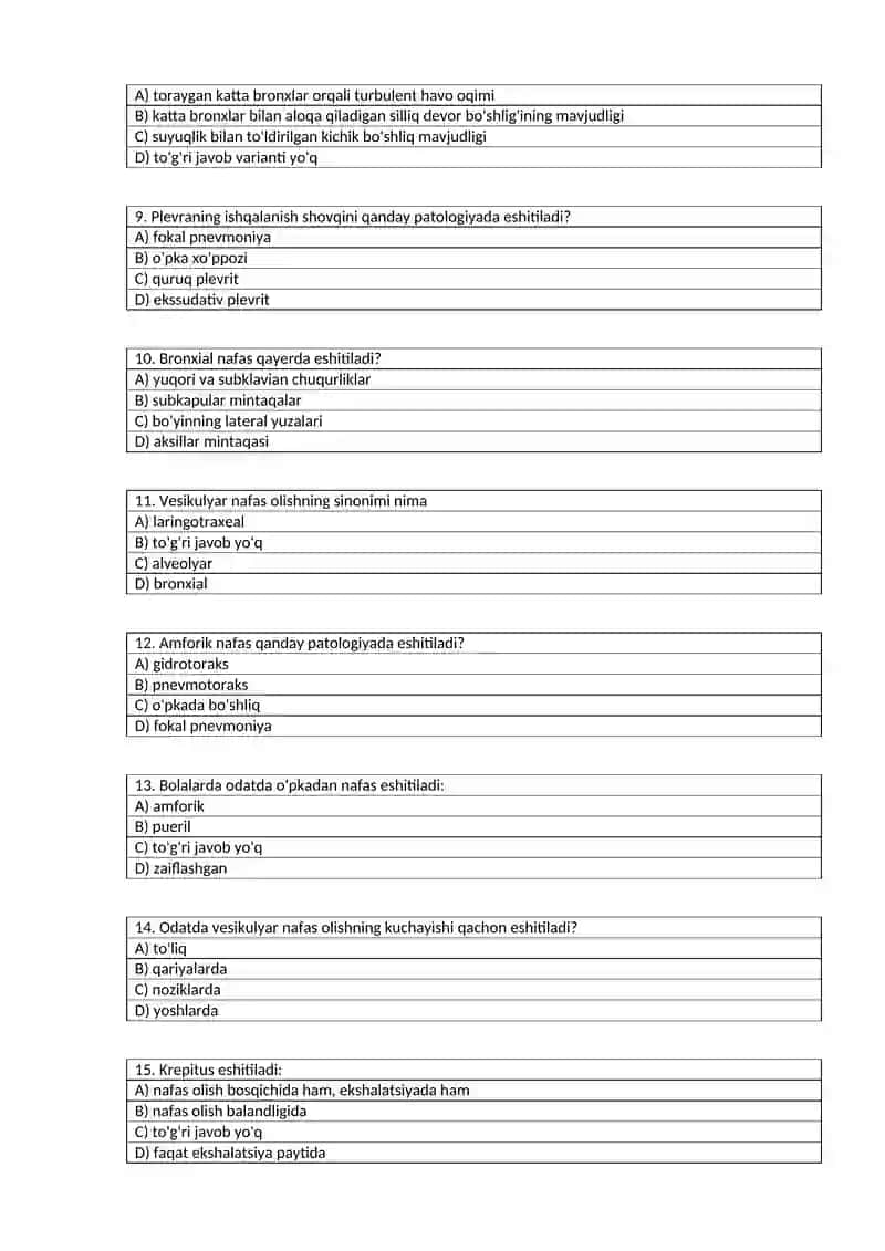 Tekshirish usullari bo'yicha test savollari (auskultatsiya) 2