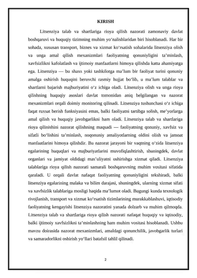 Litsenziya talab va shartlariga rioya qilish nazorati 2