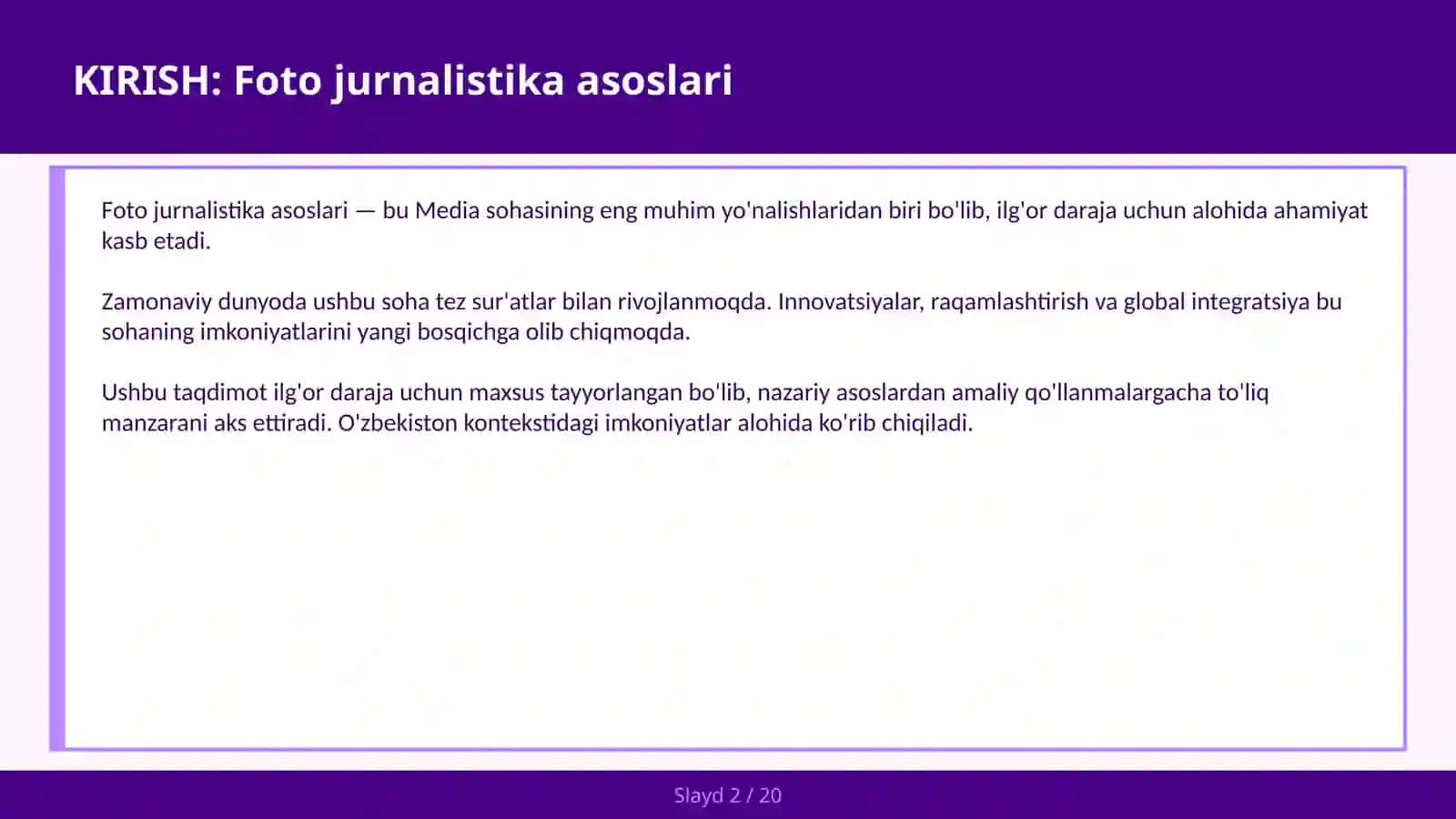FOTO JURNALISTIKA ASOSLARI 2
