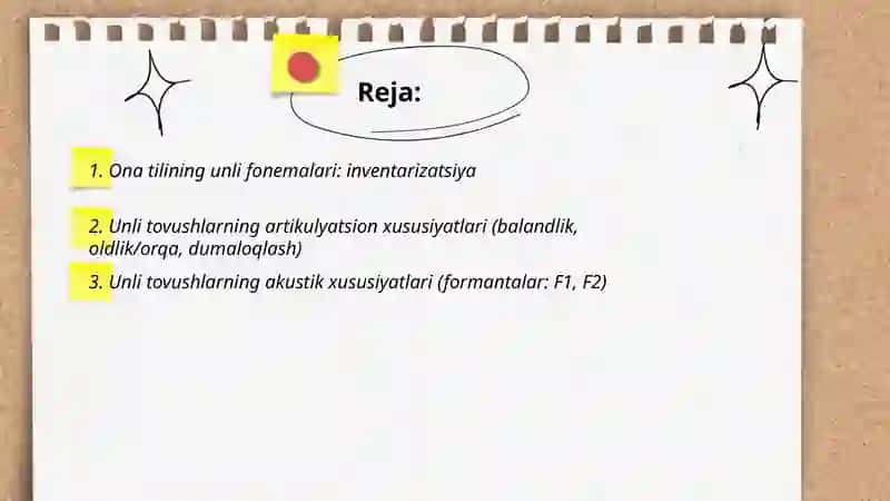 Ona tilining unli fonemalari: inventarizatsiya 2