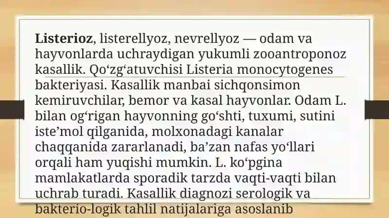 LISTERIOZQO'ZG'ATUVCHISI VA LABORATORIYA DIAGNOZI 2