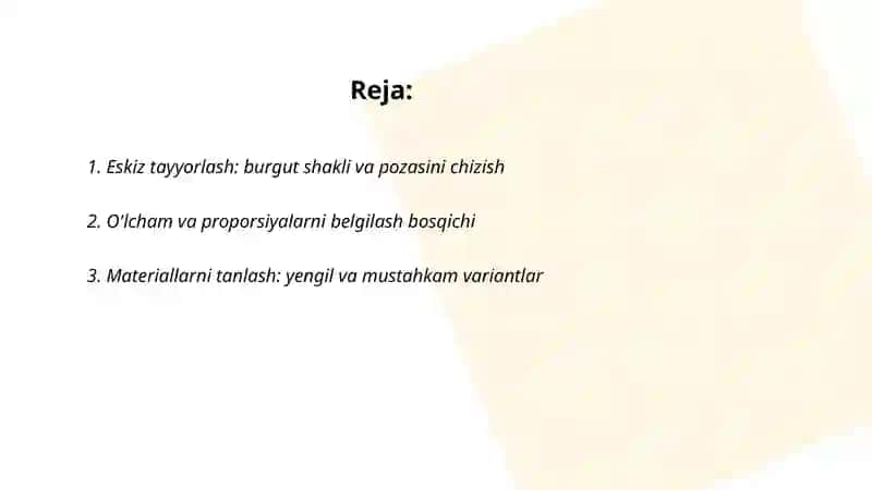 Eskiz asosida harakatlanuvchi óyinchoqni qurish yasash burgut shaklini yasash bosqinchlari 2