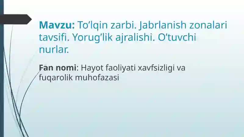 To’lqin Zarbi va Jabrlanish Zonalarini O’rgatish 2