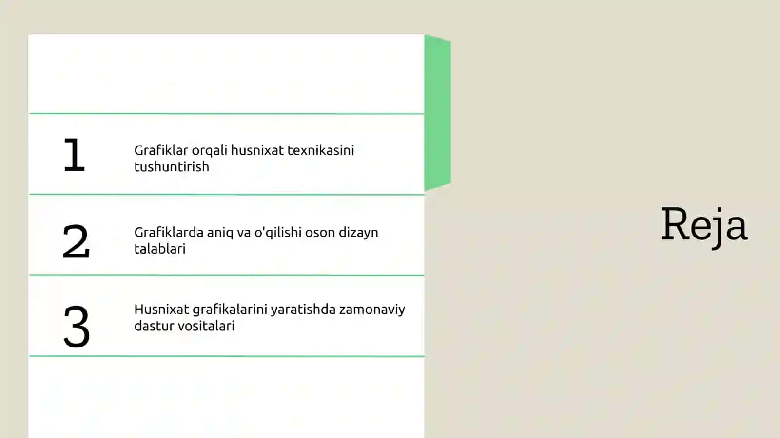 Husnixatga o'rgatishning grafik talablari 2
