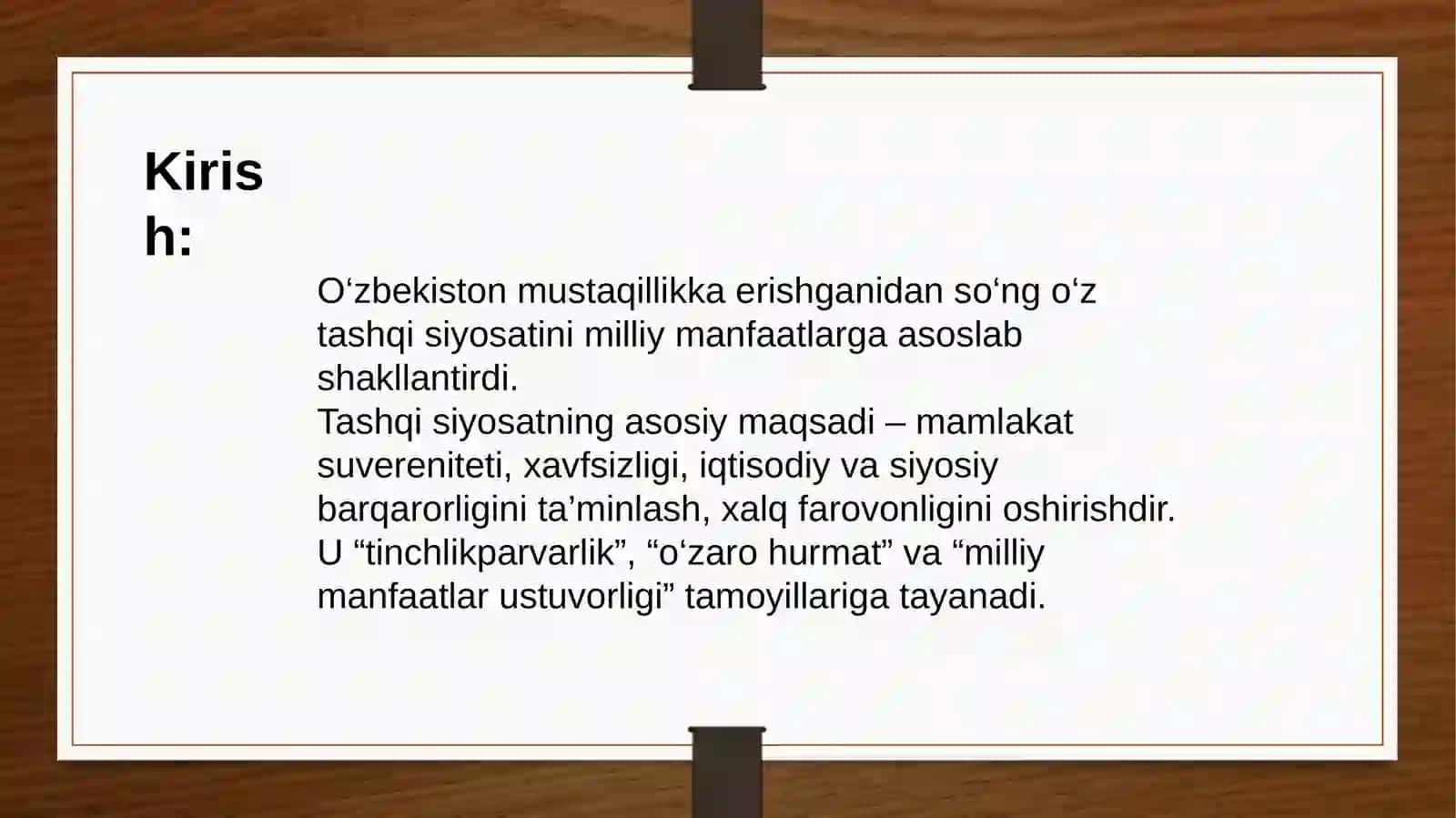 Oʻzbekiston tashqi siyosati 2